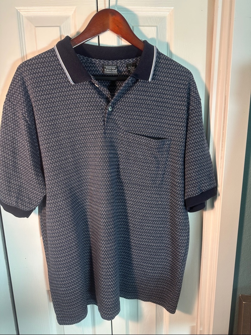 David Taylor Navy Textured Short-Sleeve Polo with Chest Pocket
